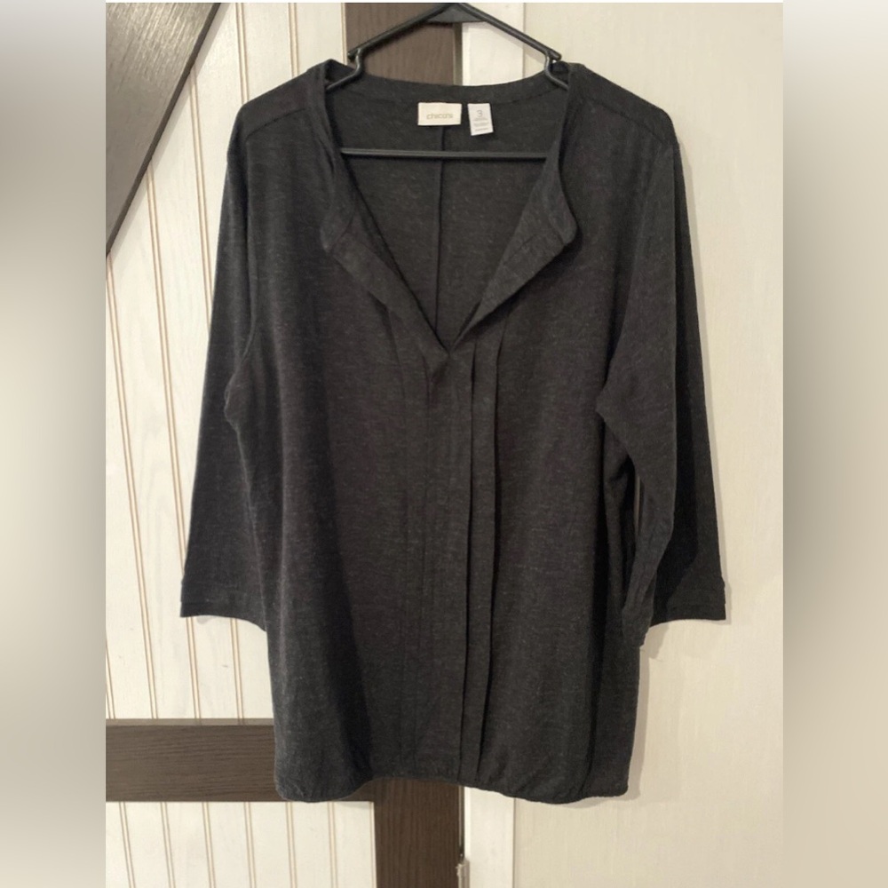 Chico’s Nice Lite Wool Blend Blouse Size 3 (Large) Long Sleeve Ash Dark Gray